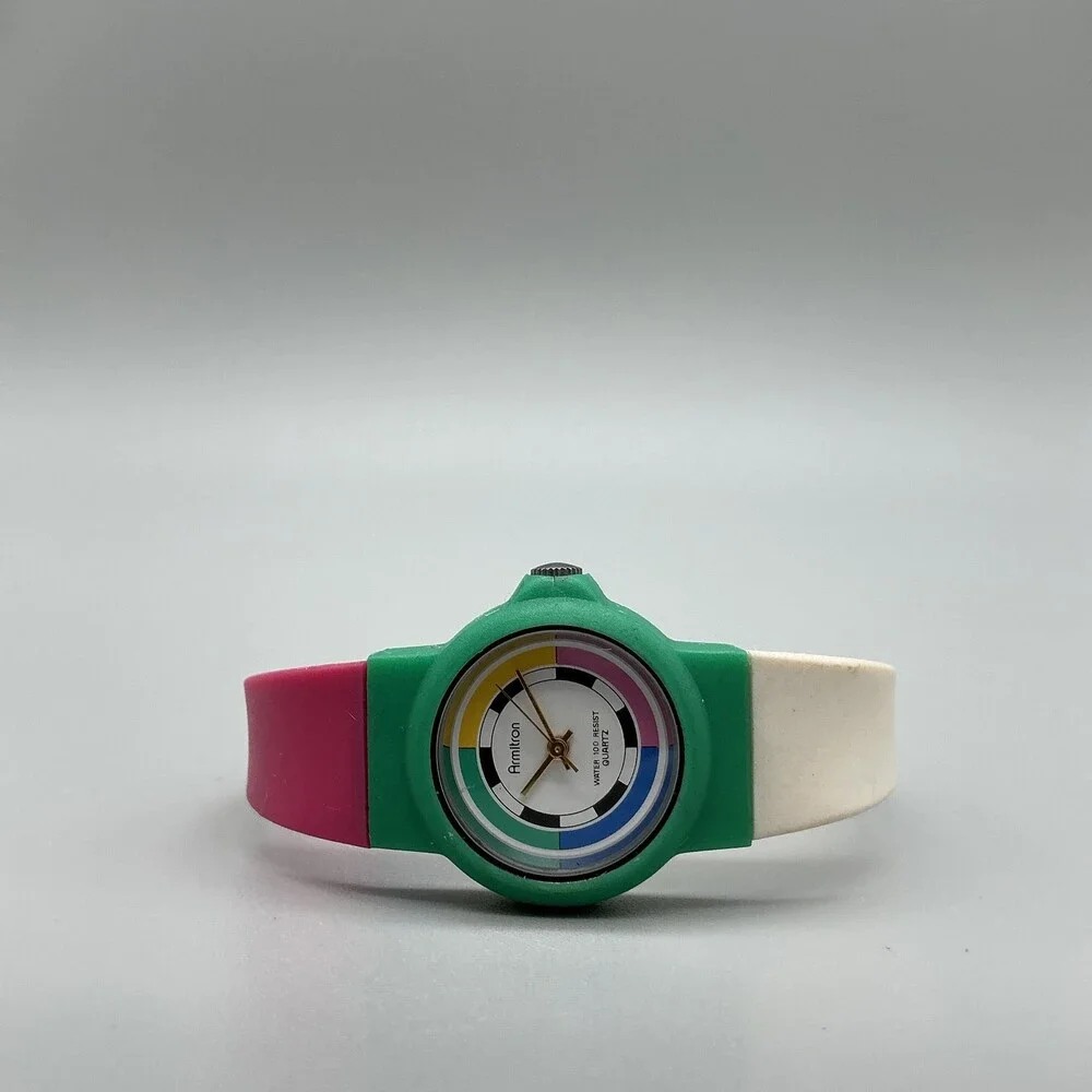 Vintage Armitron Womens Watch 26mm Multicolor Dial Rubber 25/2562 New Battery